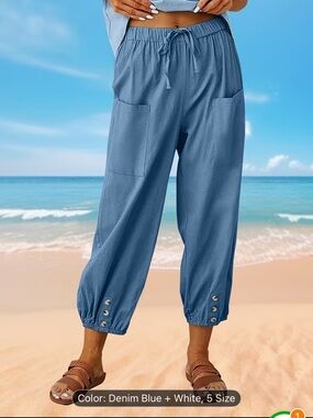 Denim Blue Cropped Drawstring Pants size 1X